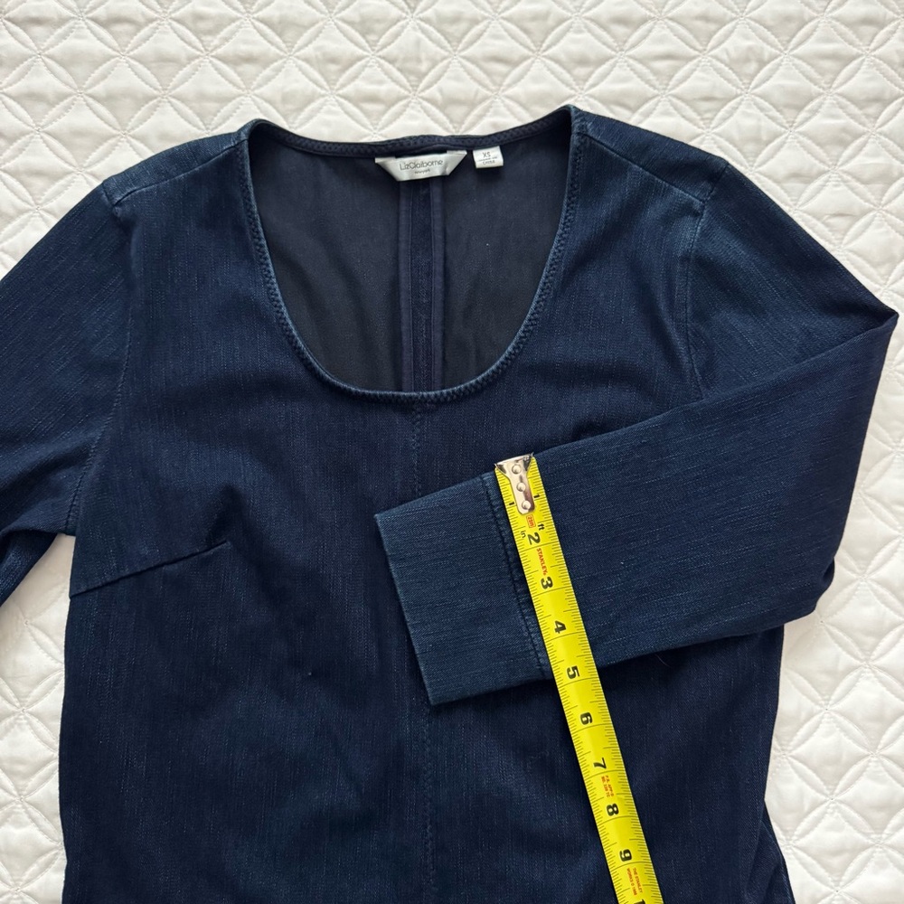 Liz Claiborne Dark Navy Blue Soft Stretch Denim 3/4 Sleeve Dress Size XS - Picture 9 of 14
